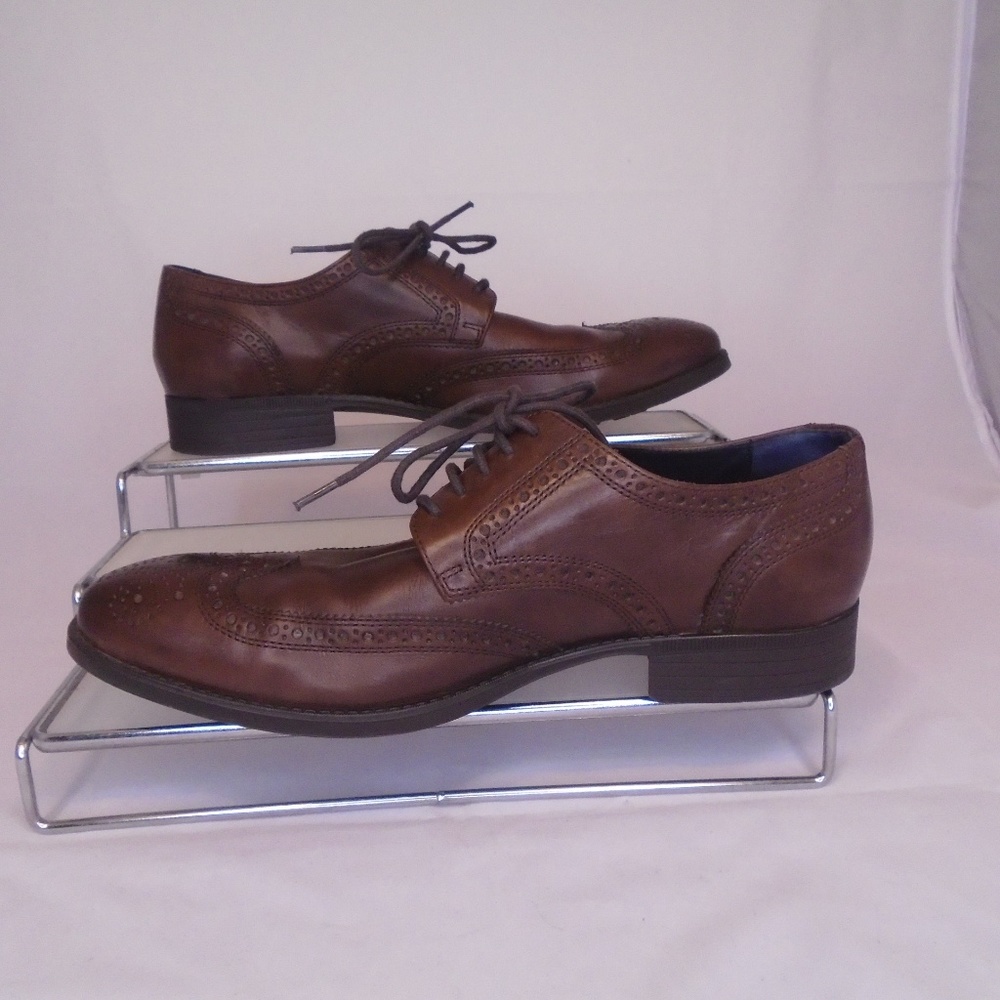COLE HAAN MENS WINGTIP OXFORD BROWN LEATHER DRESS - Picture 2 of 8